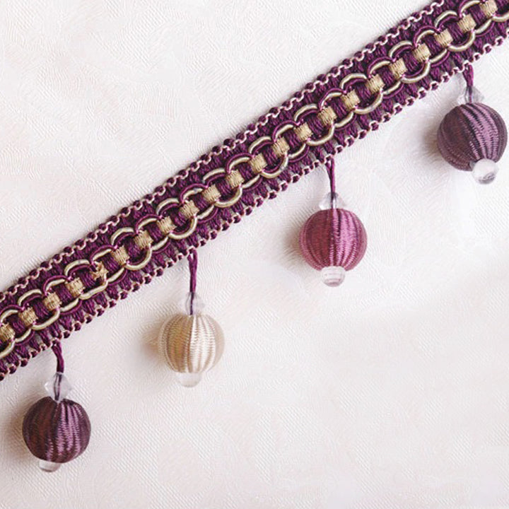 7 COLORS / GISELLE 2" Pink Blue Boho Pompom ball Beaded Tassel Fringe Trim / By The Yard